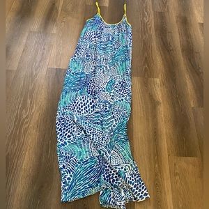 Womens Lilly Pulitzer Maxi blue teal size medium long loose flowy beach dress